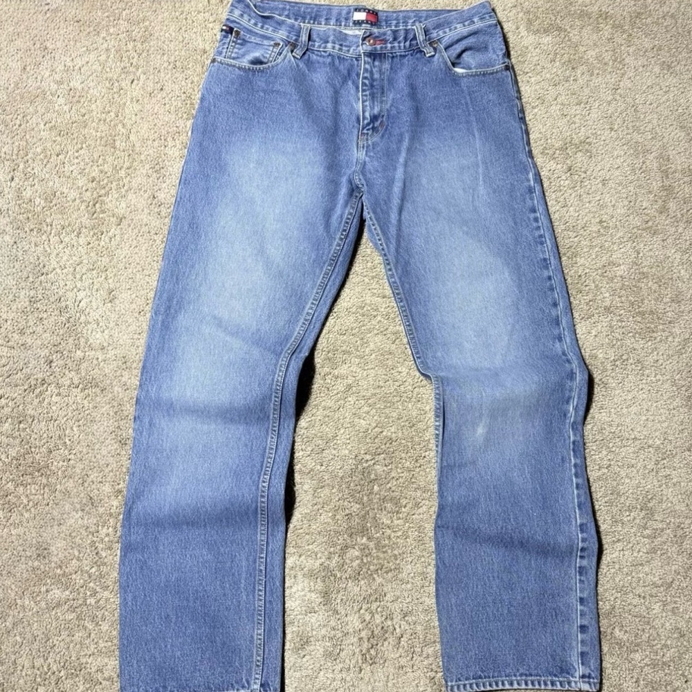 VINTAGE Tommy Hilfiger Men's Spellout Straight Relaxed Fit Jeans